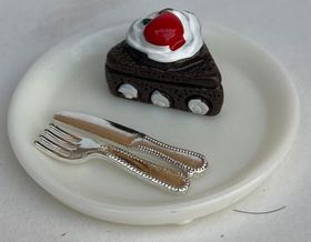 Cake on a Large Plate with Knife and Fork Chocolate (Plate: 36mm Diam)