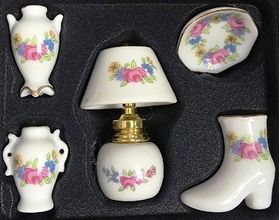 5Pc Set Lamp Boot Bowl and Vases Coloured Floral
