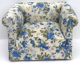 Armchair Blue White Floral, Low Back (75 x 65 x 55Hmm)