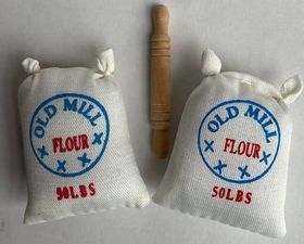 Flour Sacks (2) and Rolling Pin (Sack: 40W x 45H, Pin: 50Lmm)