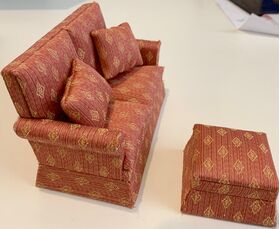 2 Seater Sofa and Foot Stool Red Diamond Fabric (Sofa: 130Wx78Hx70Dmm)