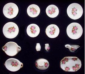 Tea Set 15pc Salt and Pepper Set, Large Pink Flower Centre