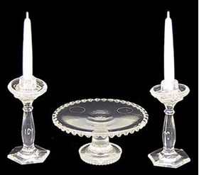 Cake Plate with 2 Candlesticks Clear (Plate 15/16" Diameter X 1/2" H)