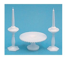 Cake Plate with 2 Candlesticks White