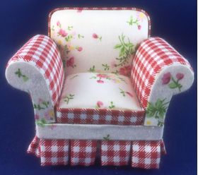 Armchair Floral Red Check (80 x 70 x 70mm)