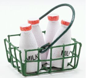 Milk Bottles and Basket Set (1 1/2" x 1 1/4")