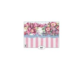 1:24 Wallpaper Flowers and Bows Pink Stripe (8 in X 10.5 in (20.3 cm X 26.7 cm))