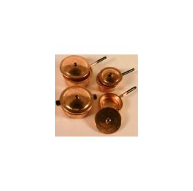 Copper Saucepans and Lids (23mm, 23mm, 17mm and 17mm Diams)