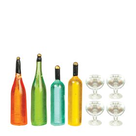 1:24 4 Bottles With 4 Filled Glasses of Wine (Bottle: 28mm)