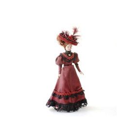 Porcelain Victorian Lady in Red (16cm x 6.5cm x 4.5cm)