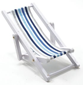 Beach Chair, Blue/White Fabric - Chair Folds (3-1/2" x 2-1/4" x 2-3/8" )