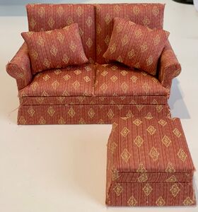 2 Seater Sofa and Foot Stool Red Diamond Fabric (Sofa: 130Wx78Hx70Dmm)