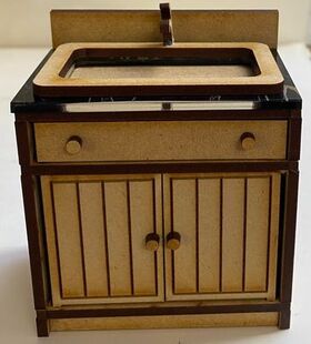 Laser Cut Kitchen Unit Sink Kit with Acrylic Top and Wood Taps (75W x 48D x 78Hmm Bench / 90Hmm Back)