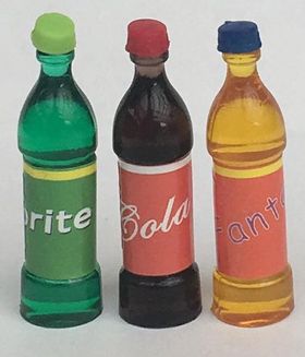 Set 3 Sprite, Cola, Fanta with Lids (Bottle 32mmH)