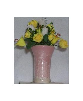 1:6 or Large 1:12 Yellow Roses in Pink Vase (23 Diam x 60Hmm)