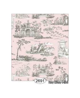 Rose Hill Toile Grey on Pink Wallpaper (267 X 413mm)