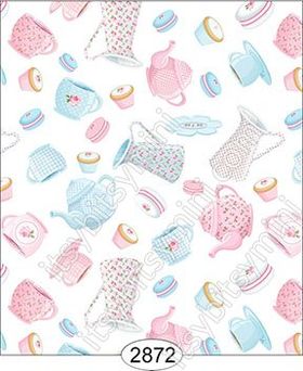 Tea for Two - Teacup Toss on White Wallpaper (267 X 413mm)