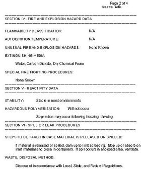 Glue Grandmother Stover's Safety data Sheet