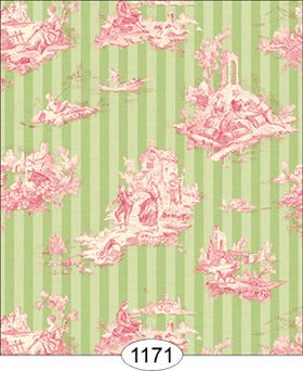 Cottage Toile Green Stripe Wallpaper (267 X 413mm)