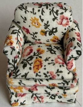 1:24 Armchair with Pink Floral Fabric (40W x 40D x 40Hmm)