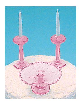 Cake Plate with 2 Candlesticks Pink