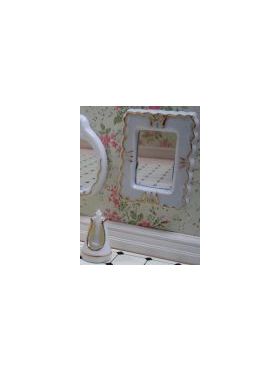 Rectangle Mirror and Toilet Brush White with Gold Trim