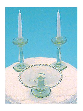 Cake Plate with 2 Candlesticks Green