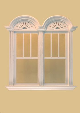 1:24 Newport Decorated Double Window, White (2 13/16″W x 2 13/16″H)