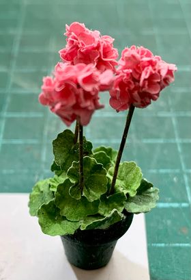 Geranium Flowers in a Pot by Kathy Brindle (15Diam x 45Hmm)
