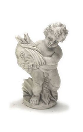 Angel with Fish Statue, Grey (2.75"H x 1.5"W x 0.75"D)
