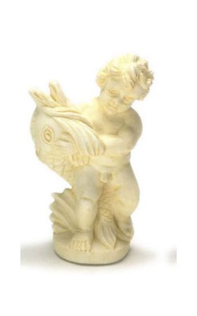 Angel with Fish Statue, Ivory (2.75"H x 1.5"W x 0.75"D)