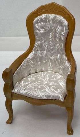 Chair with Arms, White Fabric, Oak Wood
