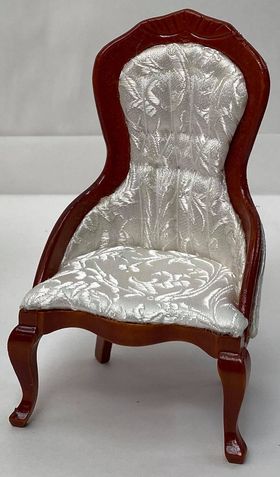 Chair without Arms, White Fabric, Brown Wood