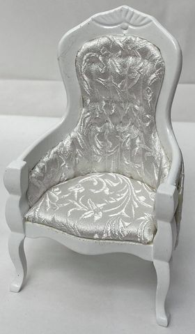 Chair with Arms, White Fabric, White Wood