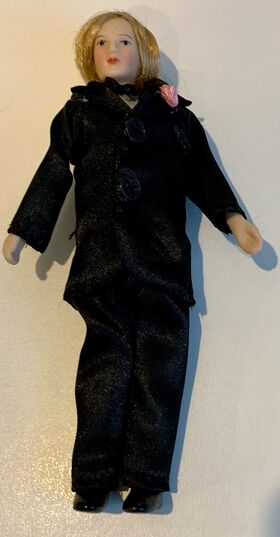 Man in Black Suit Porcelain Doll (150Hmm)