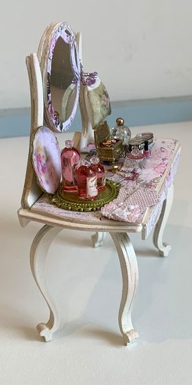 Pink Decoupage Dressing Table by Lynne's Minis (90W x 50D x 120Hmm)