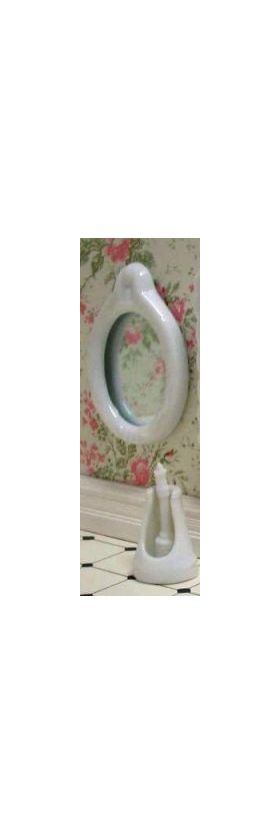 tOval Mirror and Toilet Brush White