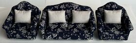 Sofa Set, Dark Blue Floral (Sofa: 135W x 60D x 85Hmm)