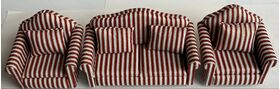 Sofa Set, Red/Gold Stripe (Sofa: 135W x 60D x 85Hmm)