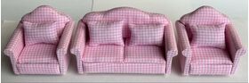 Sofa Set, Pink Check (Sofa: 135W x 60D x 85Hmm)