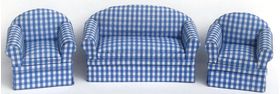 1:24 Sofa and 2 Chairs Blue/White Check