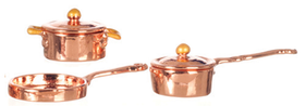 Copper Pots 5 Pack (3 Pans and 2 Lids) (0.25"H x 1"W x 1.75"D)